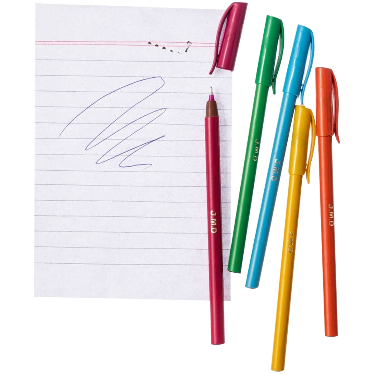 Puebco Ball Point Pen Set (5 pcs) shown with lined paper (not included)