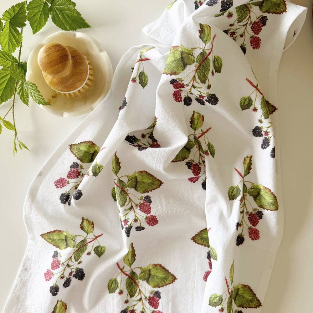 Emily Lex Studio Blackberry Tea Towel (1 pc) - product shown unfolded on table. 
