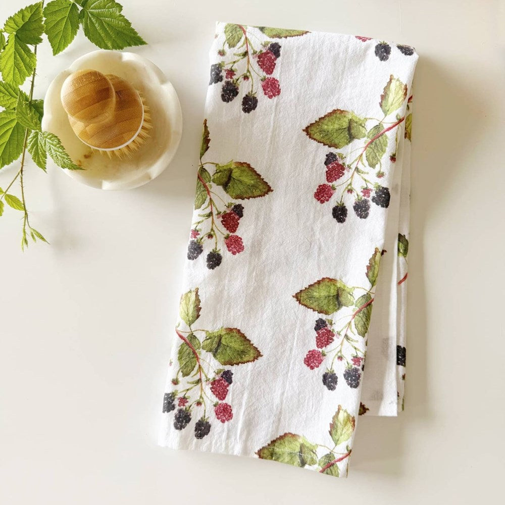 Emily Lex Studio Blackberry Tea Towel (1 pc) - product shown folded on table. 