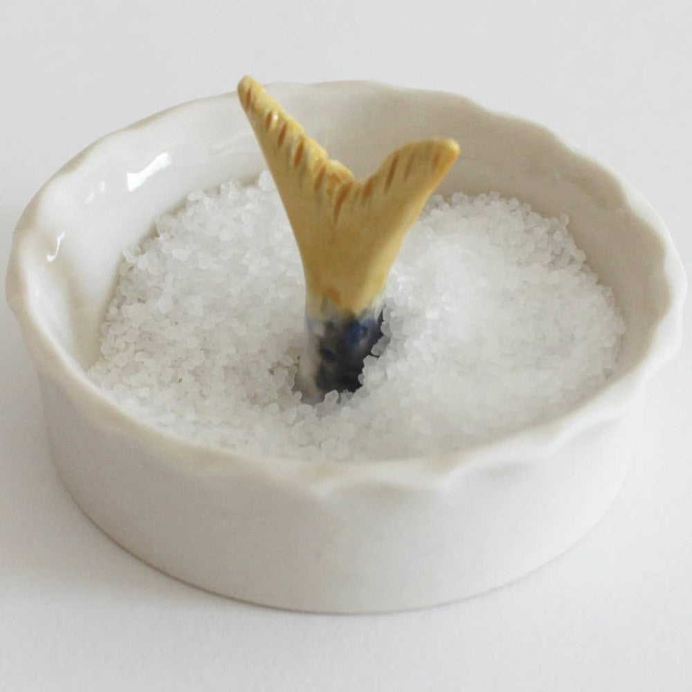 PetitFelts Porcelain Sardine Bowl (1 pc) - product shown with salt inside.