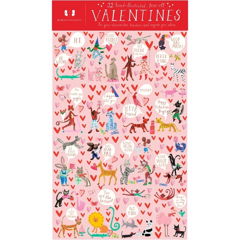 Mr. Boddington's Studio Animal Menagerie Class Set of 32 Valentines (front side)