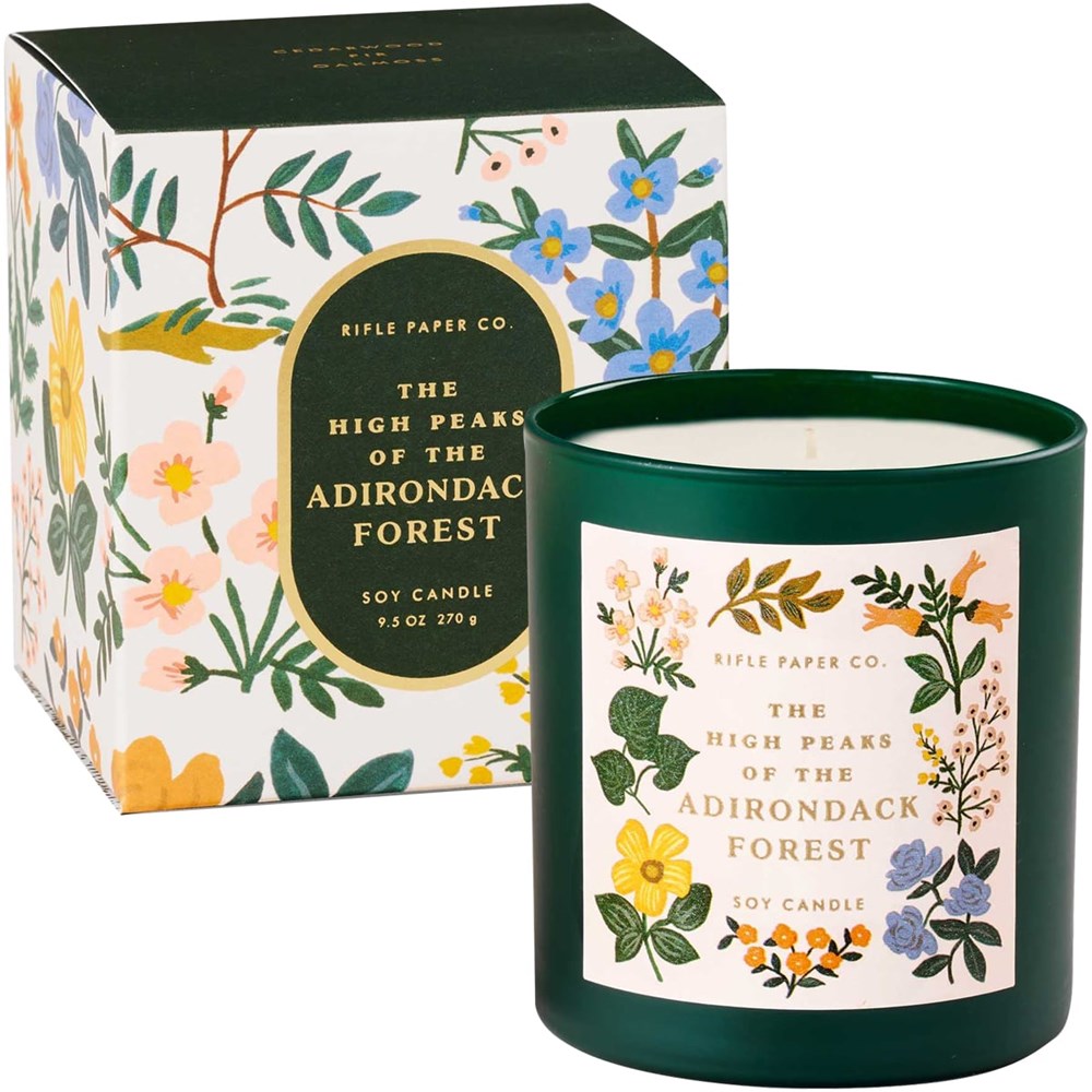 Rifle Paper Co. High Peaks of the Adirondack Forest Glass Candle (9.5 oz) with box