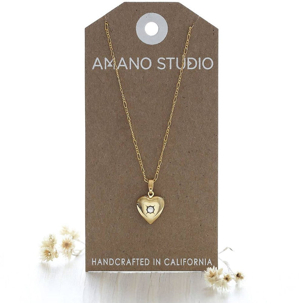 Amano Studio Small Heart Locket Necklace (1 pc) - product shown in packaging. 