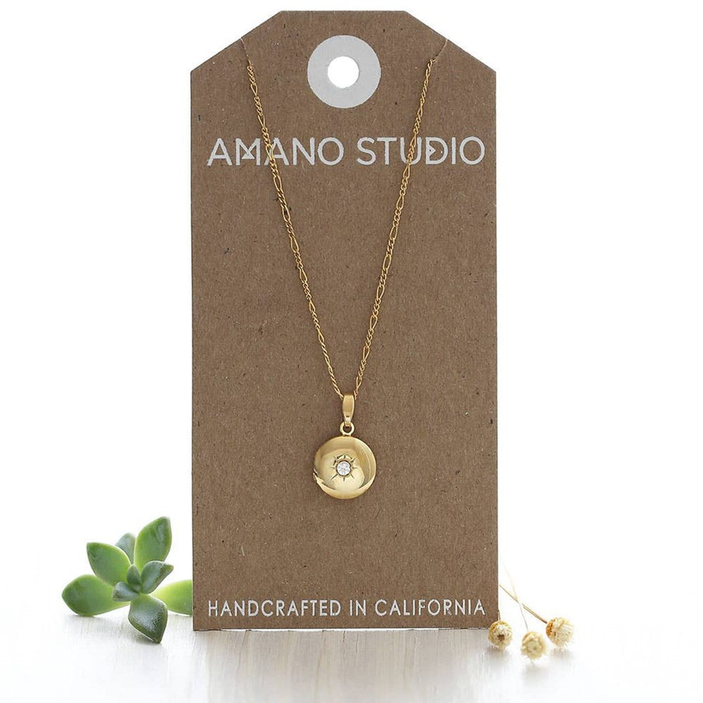 Amano Studio Small Round Locket Necklace (1 pc) - product shown in packaging. 