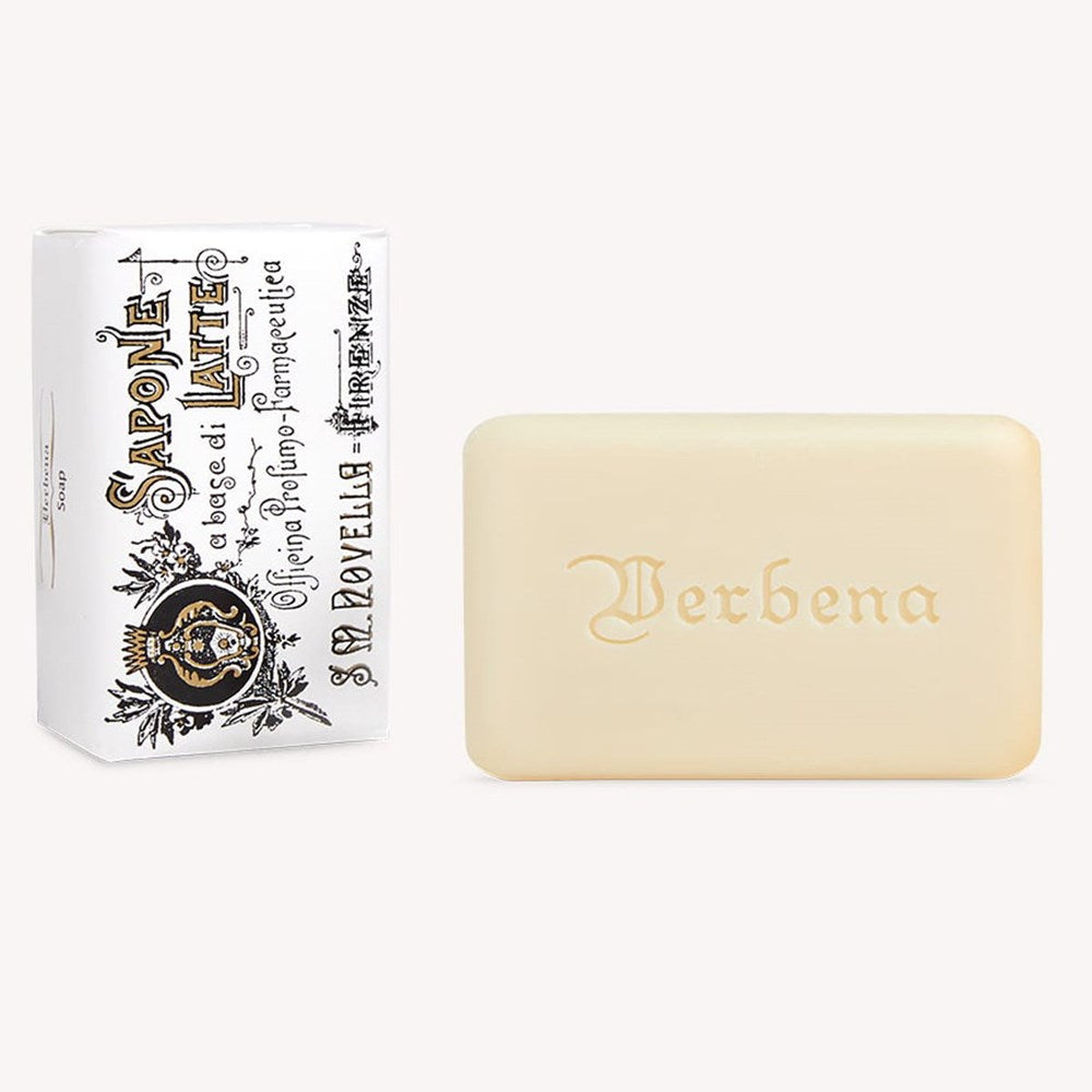 Santa Maria Novella Verbena Milk Soap (100 g) - product shown next to packaging. 
