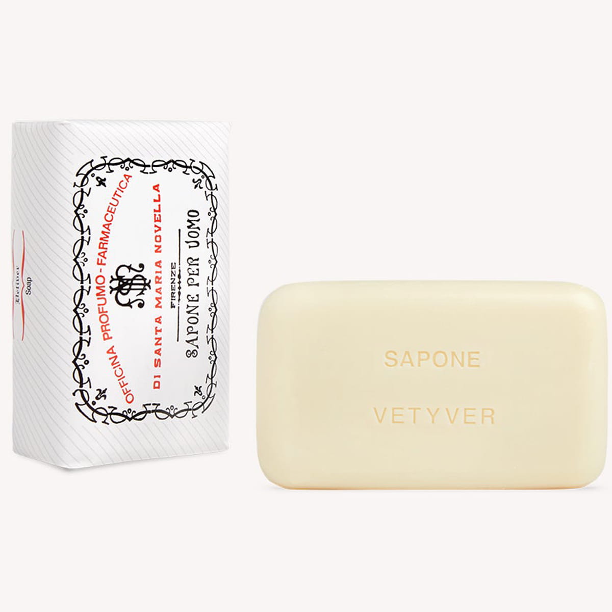 Santa Maria Novella Vetiver Soap (130 g) - product shown next to packaging.