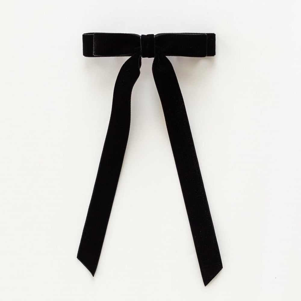Grace & Grandeur Alice Long Velvet Bow - Black (1 pc) - product shown on white background. 