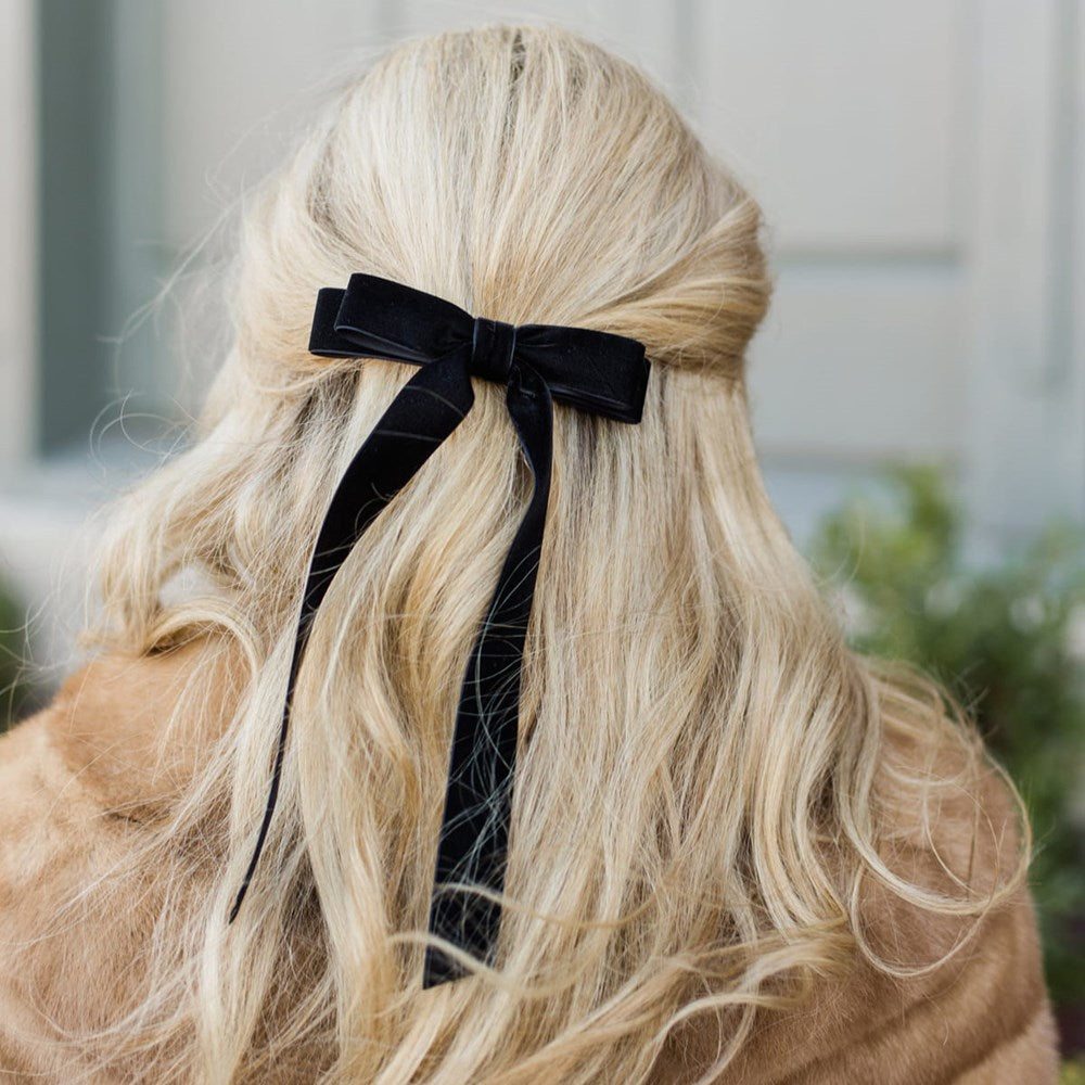 Grace & Grandeur Alice Long Velvet Bow - Black (1 pc)