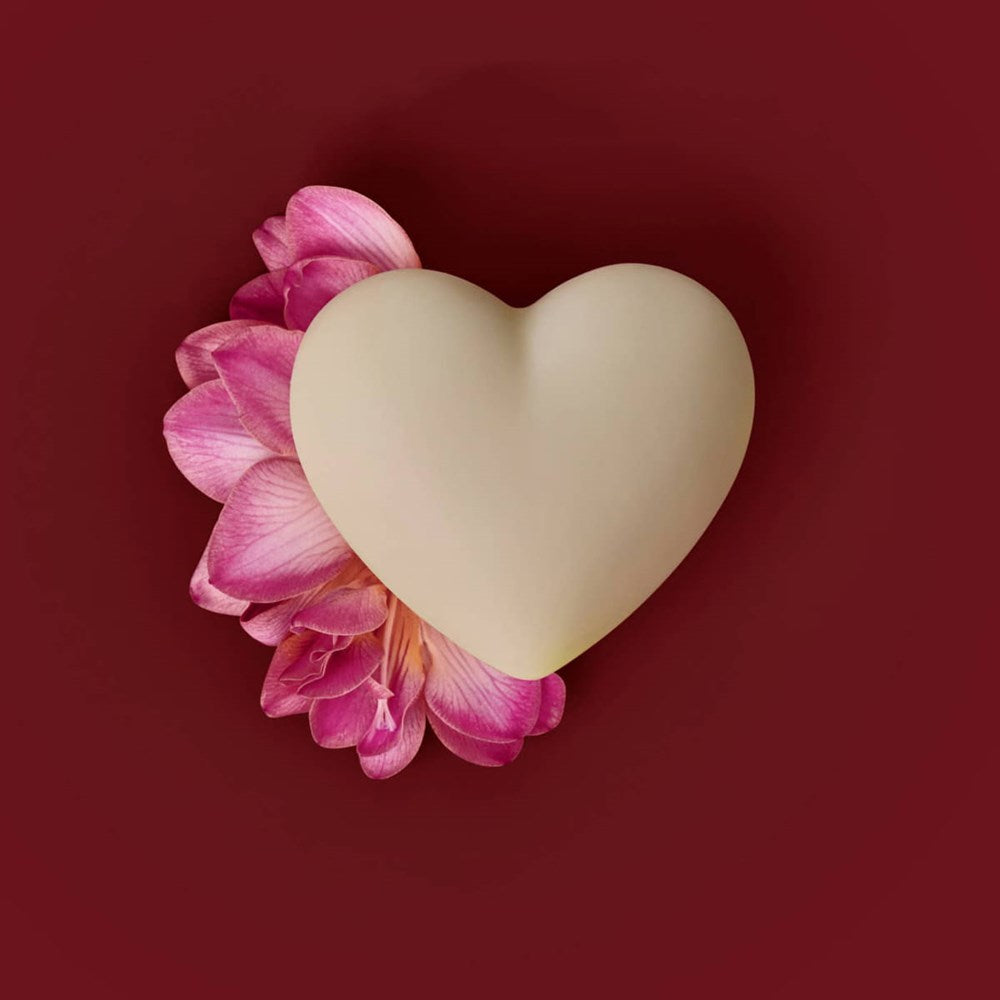 Kate McLeod Sweet Blossom Heart-Shaped Lotion Bar (3.18 oz) - product shown with pink flowers on red background.