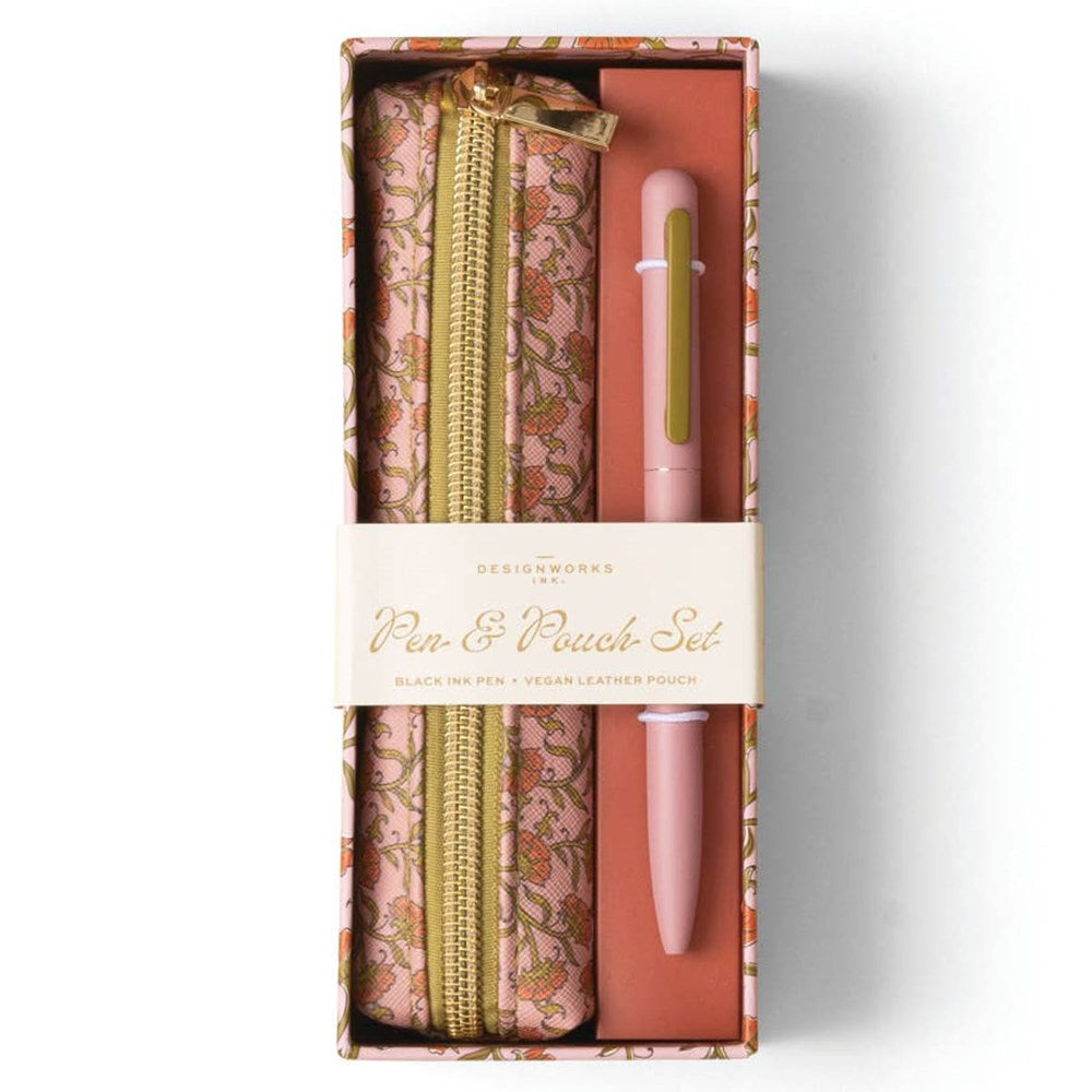 Designworks Ink. Pen Pouch Set - Pink Vintage Floral (2 pcs) - product shown in packaging. 