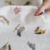 Fog Linen Work Hanky Isabelle B. Birds (1 pc) - product shown up close being held.