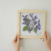 Fog Linen Work Hanky Isabelle B. No. 1 Violet (1 pc) - product shown in wooden frame. 