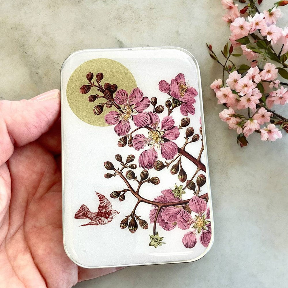 Firefly Notes Cherry Blossom & Swallow Tin - Large (1 pc) - product shown being held.