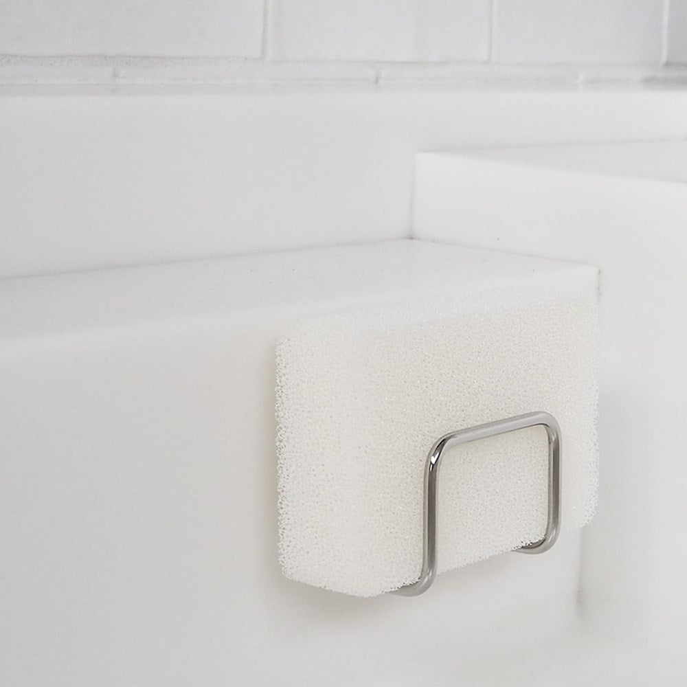 Kamenoko Tawashi Sponge - White (1 pc) - product shown in soap holder (not included). 
