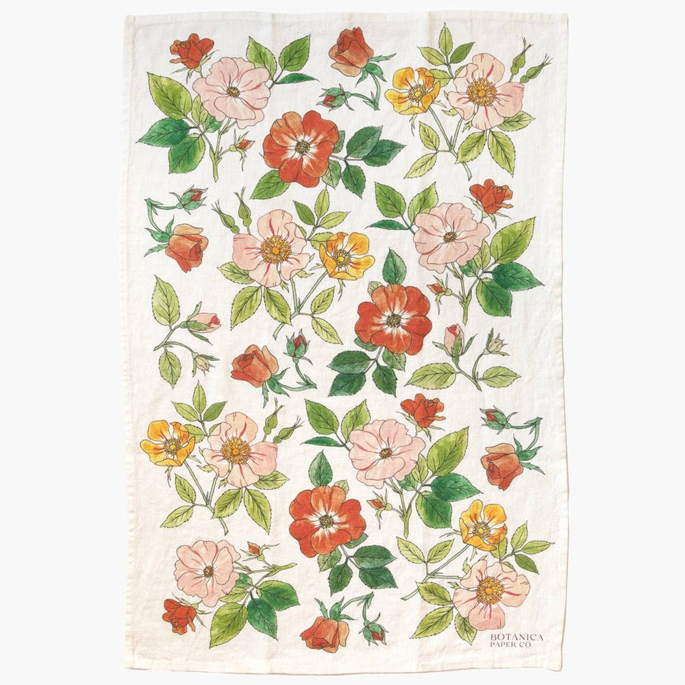 Botanica Paper Co. Wild Roses Tea Towel (1 pc) - product shown on white background. 