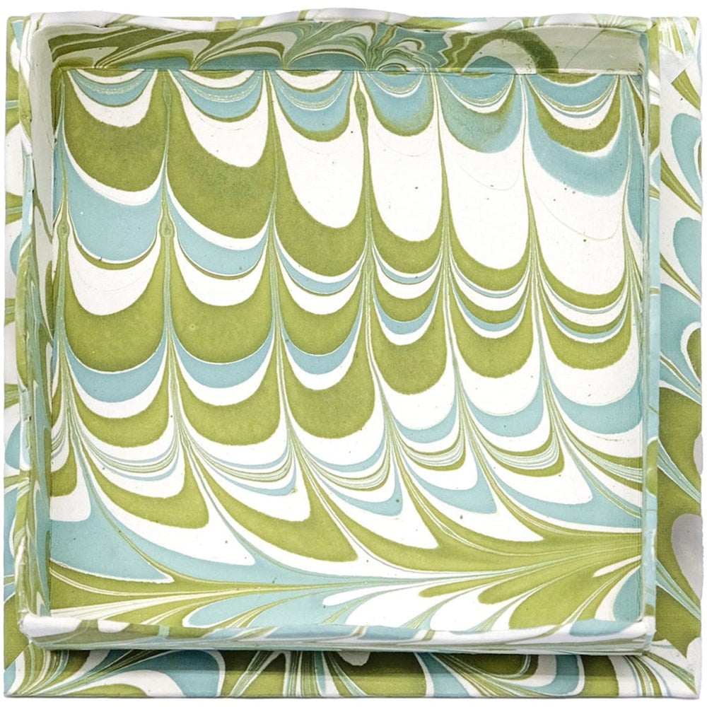 Inner Child Square Scalloped Tray - Robin Blue Marbling (1 pc) - product shown close up. 