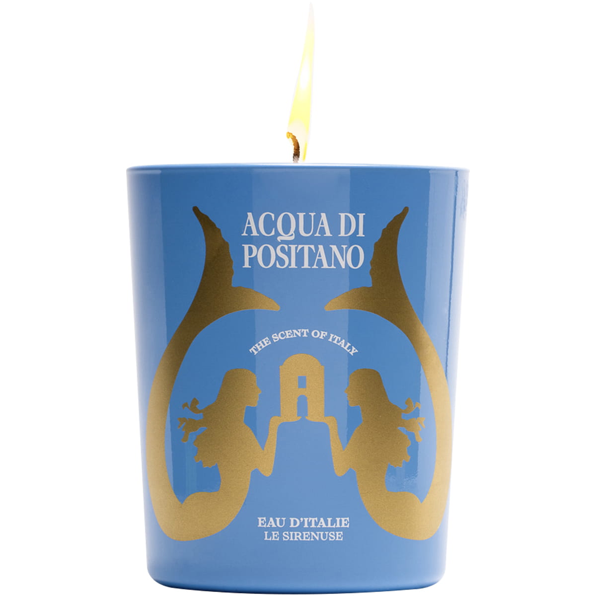 Eau d'Italie Acqua Di Positano Candle (6.5 oz)  - product shown lit with white background.