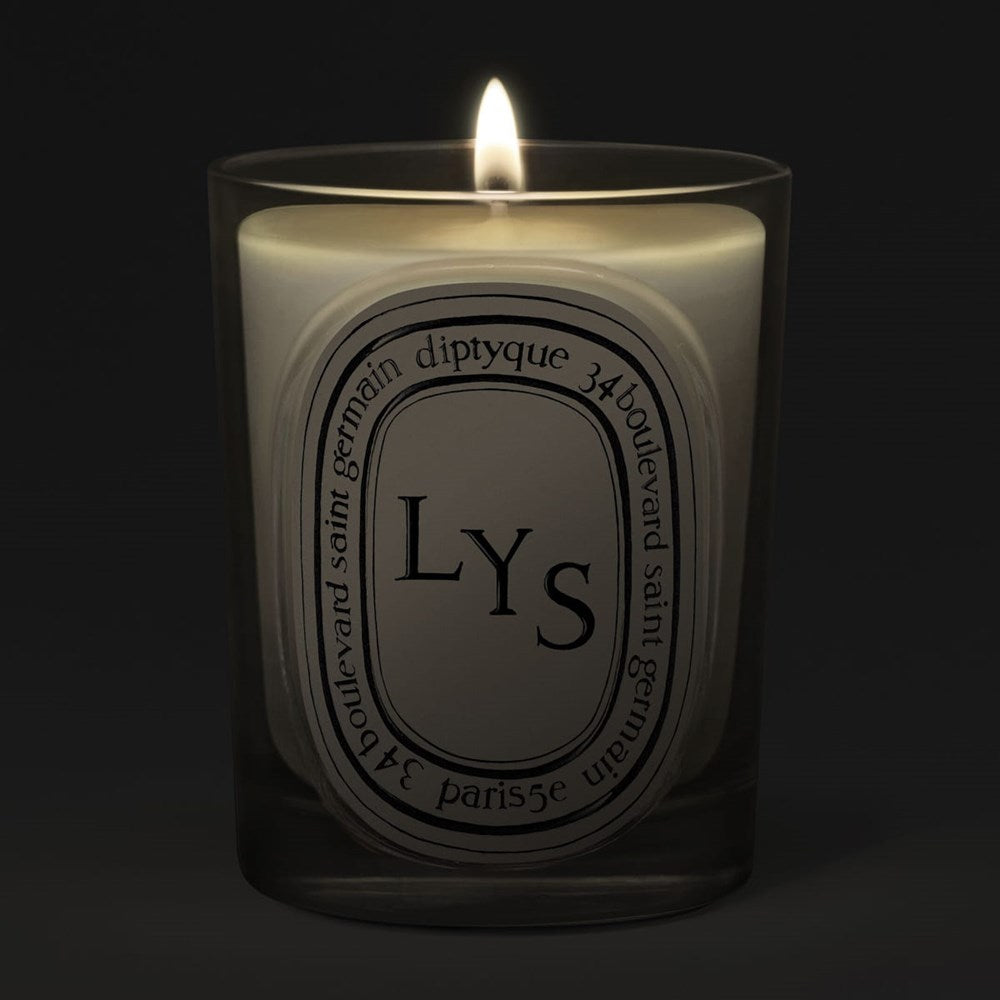 Diptyque Lys (Lily) Classic Candle (190 g) - product shown on black background.