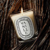 Diptyque Vanille (Vanilla) Classic Candle (190 g) - product shown on top of vanilla beans.