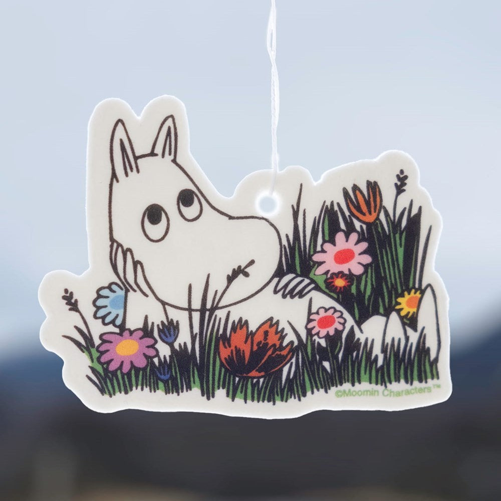 Three Potato Four 3P4 X Moomin Air Freshener - Moomintroll Floral Field (1 pc) - product shown outside. 