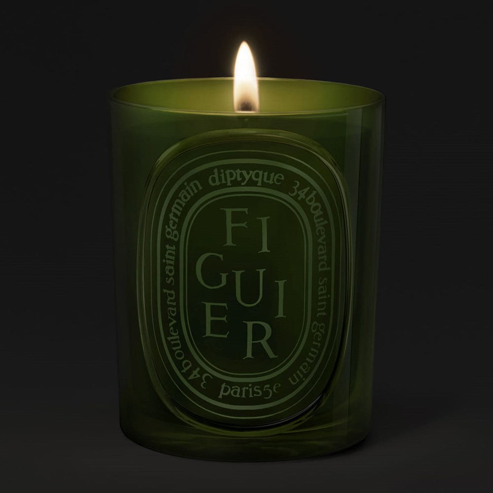 Diptyque Figuier (Fig) Medium Candle (300 g) - product shown lit.