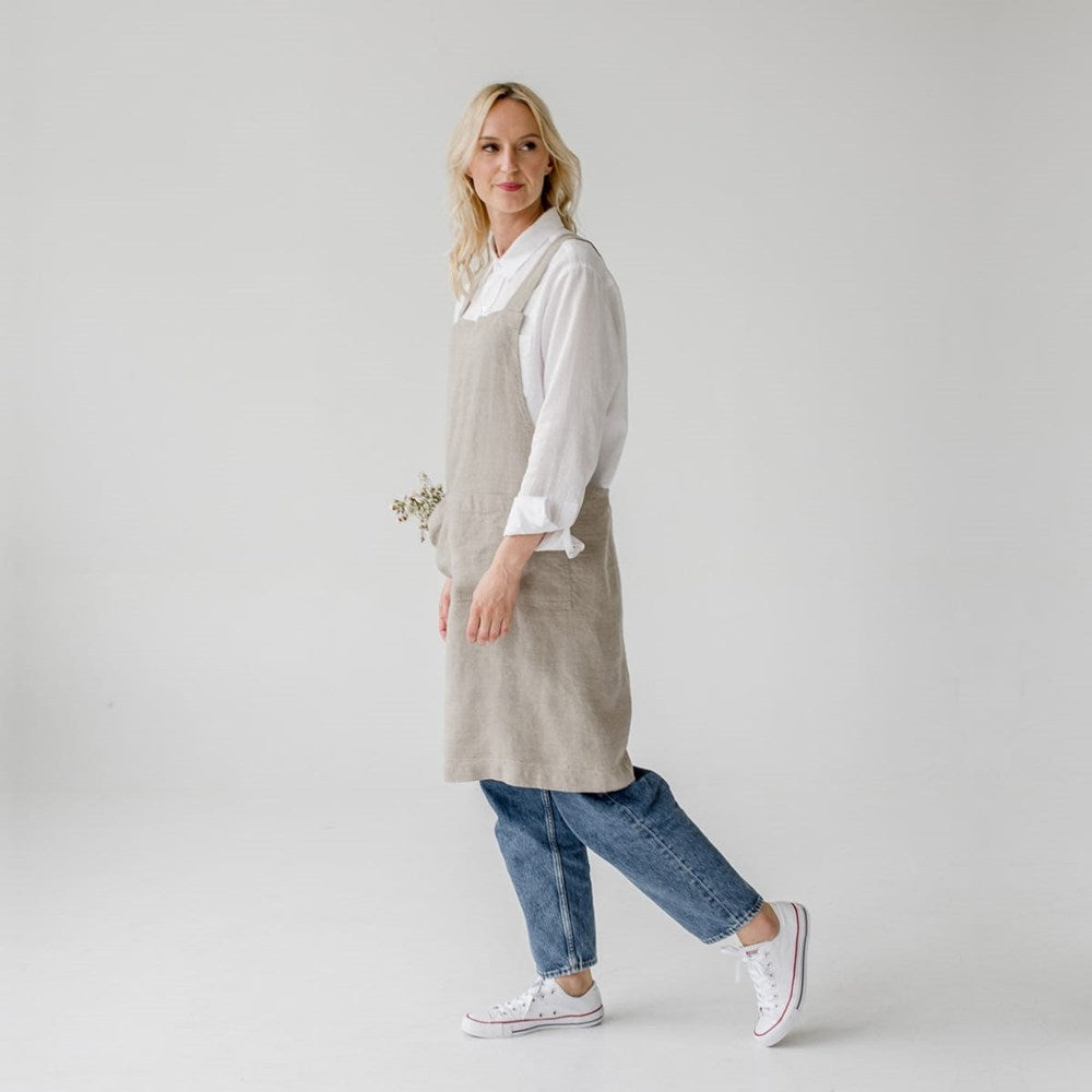 Linen Tales Linen Crossback Apron (1 pc) - product shown on model. 