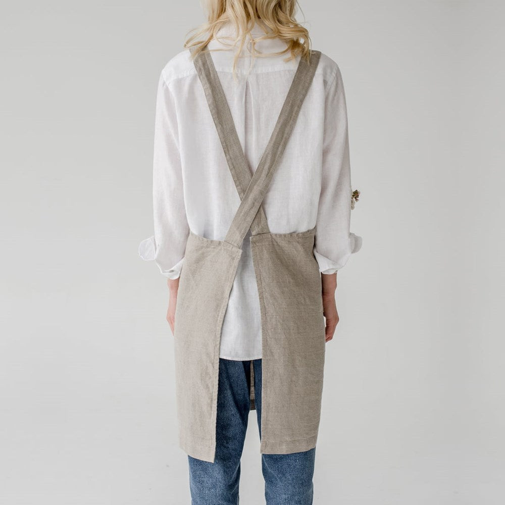 Linen Tales Linen Crossback Apron (1 pc) - back of product shown on model. 