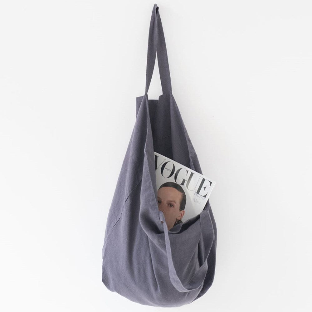 Linen Tales Linen Big Bag - Dark Grey (1 pc) - product shown with magazine inside. 
