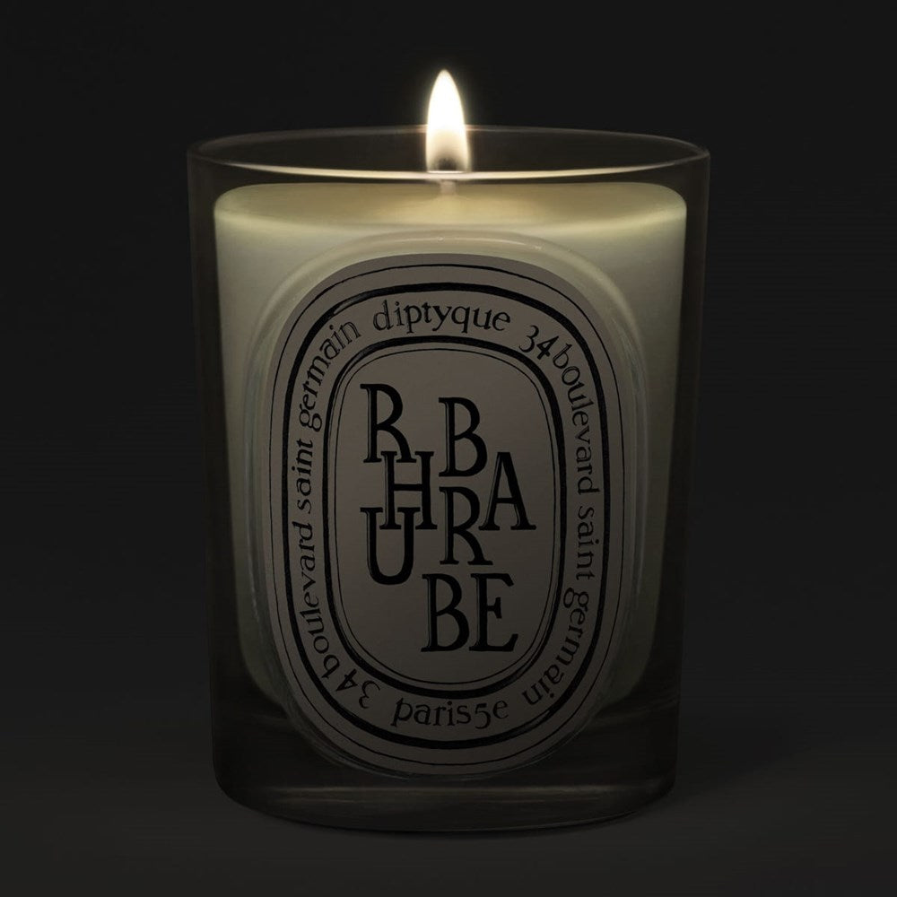 Diptyque Rhubarbe Classic Candle (190 g) - product shown on dark background.