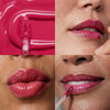 Odacite Nourishing Lip Serum SPF 40 - Bubblegum (6 ml) - product shown on models lips and a swatch.