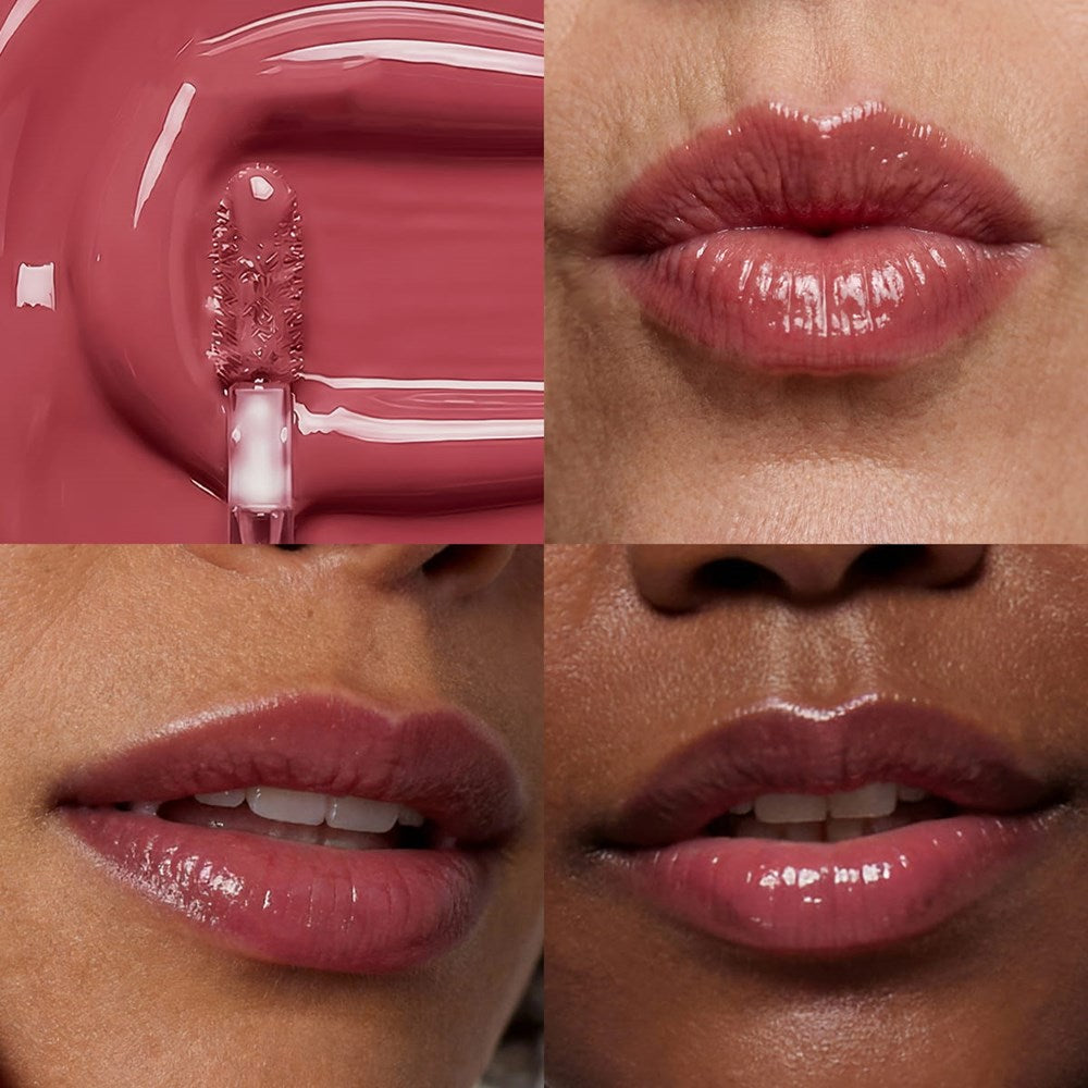 Odacite Nourishing Lip Serum SPF 40 - Jazz Berry (6 ml) - product shown on models and swatches. 