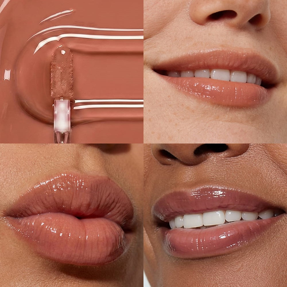 Odacite Nourishing Lip Serum SPF 40 - True Nude (6 ml) - product shown on models and as a swatch. 