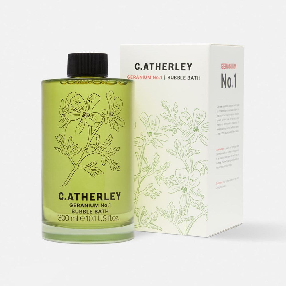 C.Atherley Geranium No.1 Bubble Bath (300 ml) - product shown next to packaging.