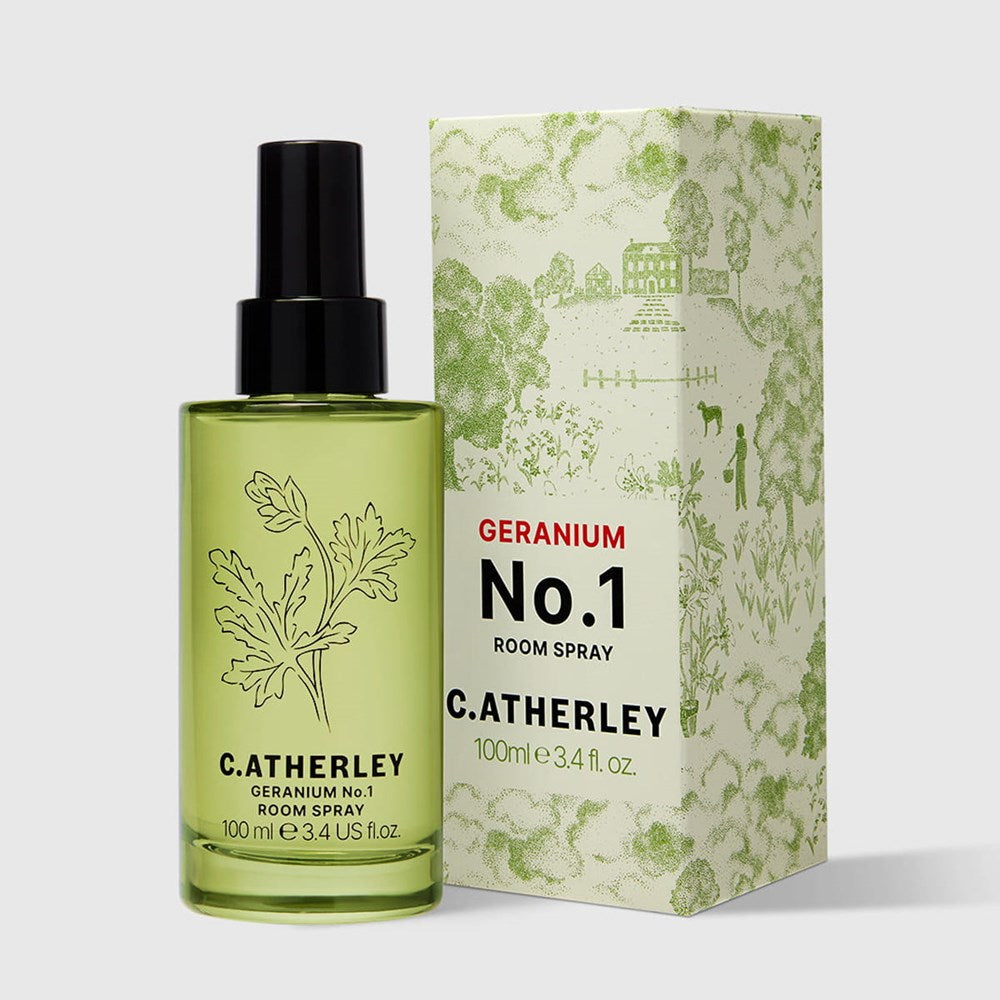 C.Atherley Geranium No.1 Room Spray (100 ml) - product shown next to packaging. 