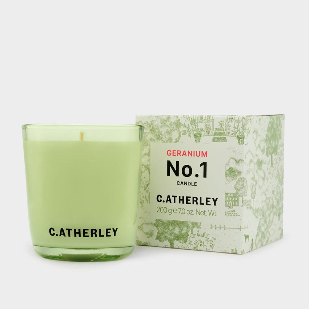 C.Atherley Geranium No.1 Candle (200 g) - product shown next to packaging. 