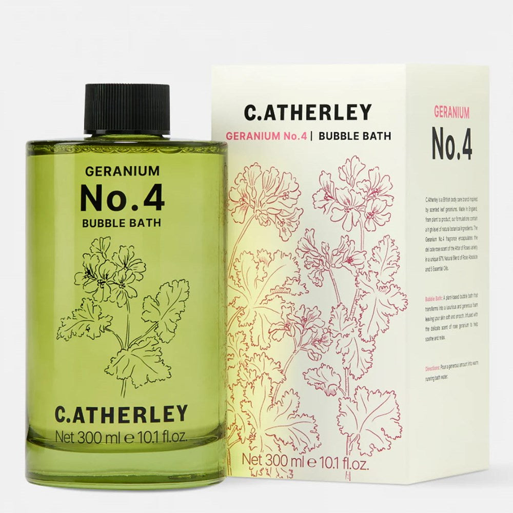 C.Atherley Geranium No.4 Bubble Bath (300 ml) - product shown next to packaging. 