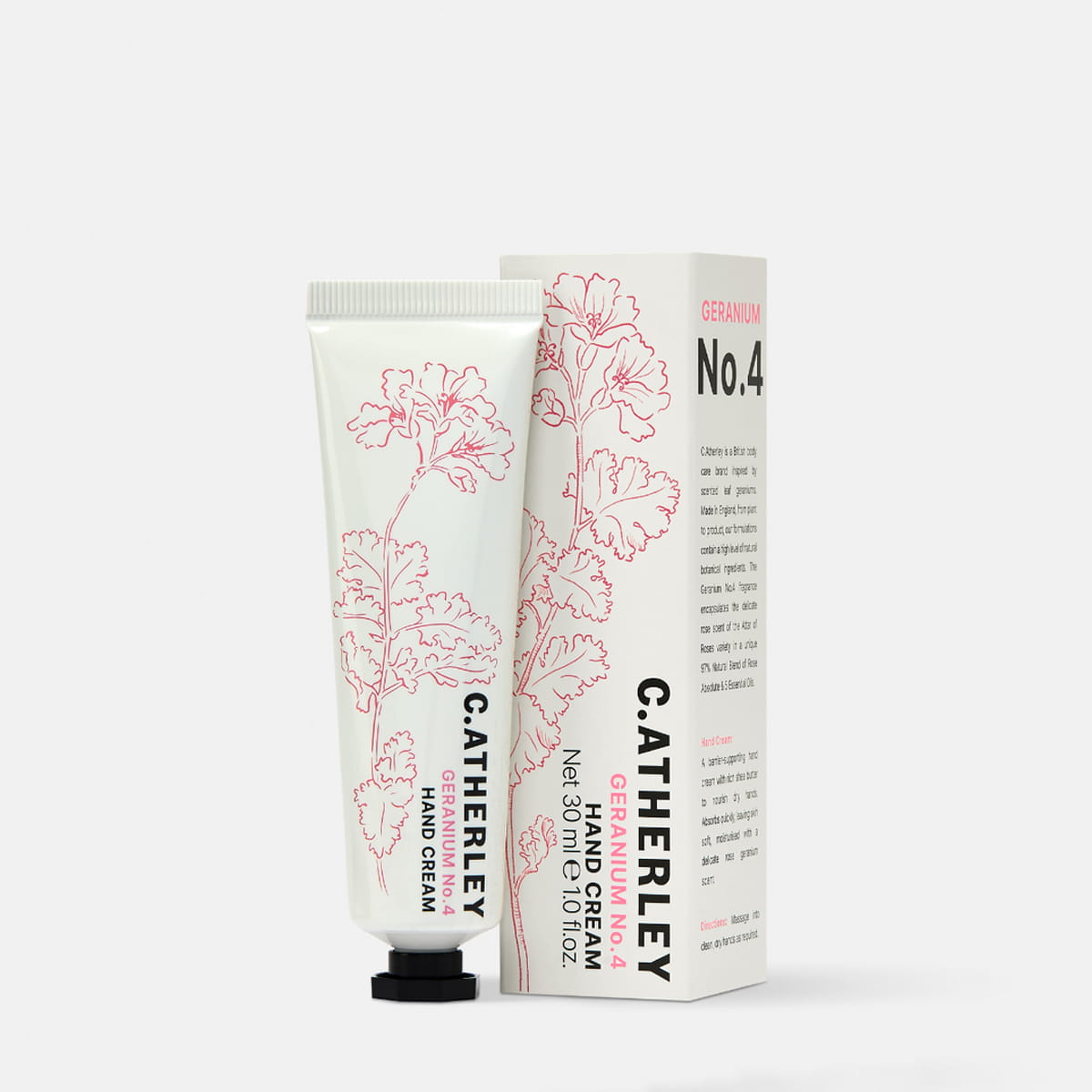 C.Atherley Geranium No.4 Hand Cream (30 ml) - product shown with box. 