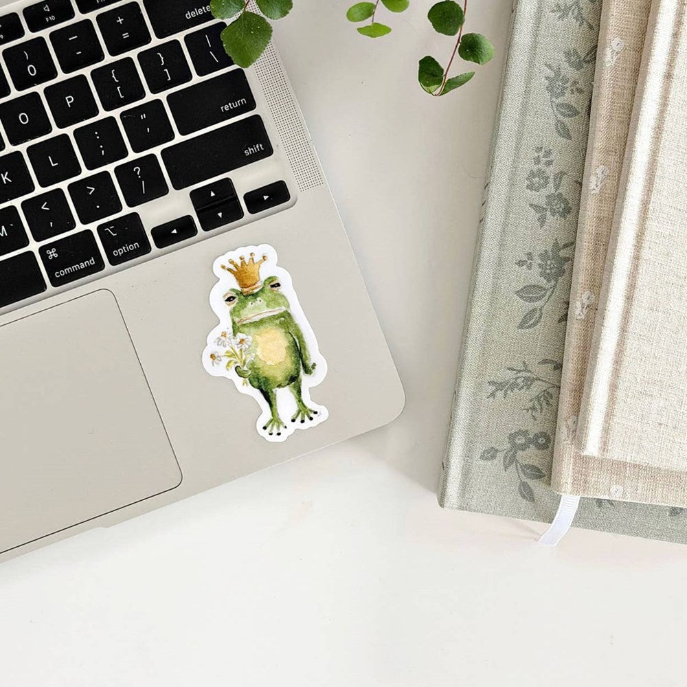Emily Lex Studio Frog Prince Sticker (1 pc) - product shown on laptop. 