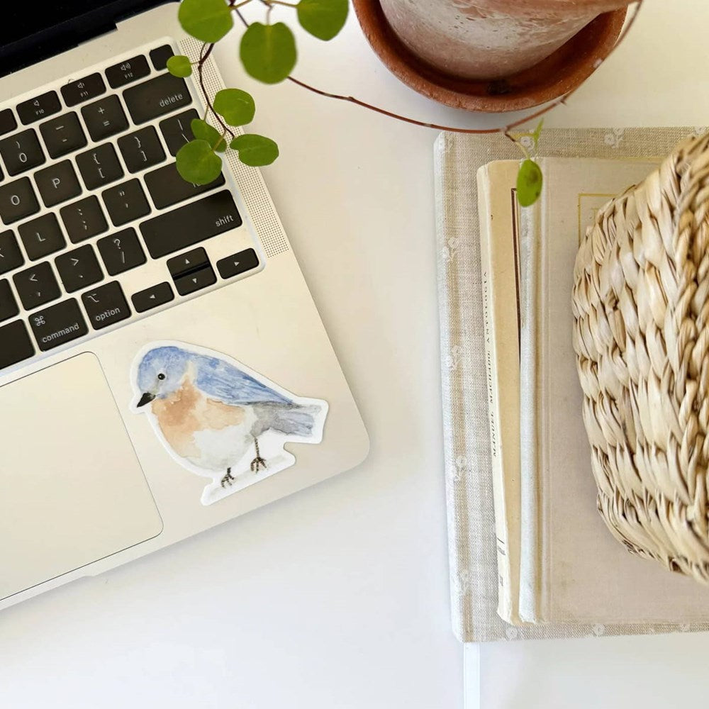 Emily Lex Studio Bluebird Sticker (1 pc) - product shown on laptop. 