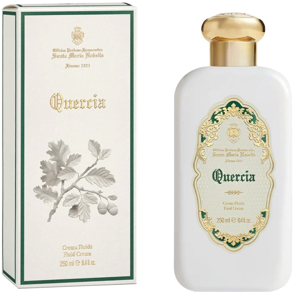 Santa Maria Novella Quercia Fluid Body Cream (250 ml) - product shown next to packaging.