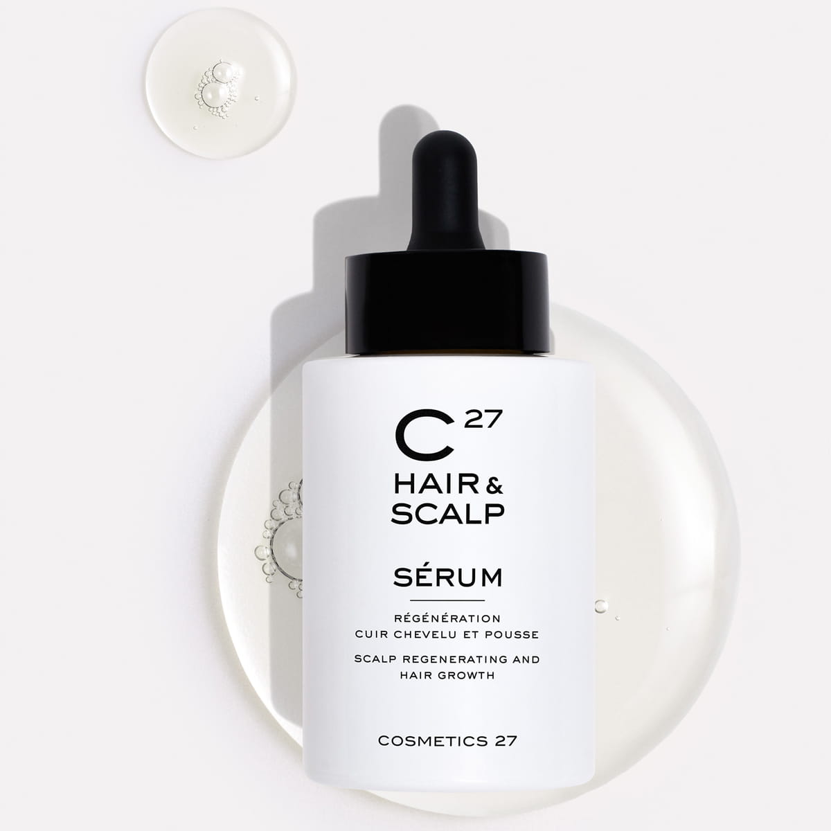 Cosmetics 27 Hair & Scalp Serum (50 ml) - product shown on top of swatch. 