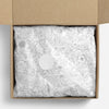 Papergem Compostable Tissue Paper - Silver Strawberry Thief (10 pcs) - product shown wrapped in a box.