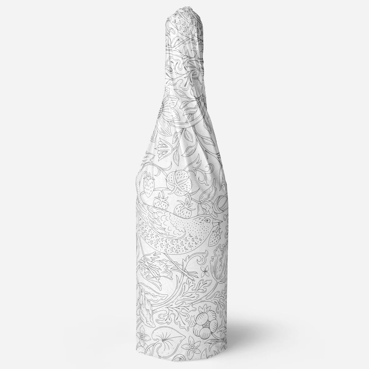 Papergem Compostable Tissue Paper - Silver Strawberry Thief (10 pcs) - product shown wrapped around a bottle. 