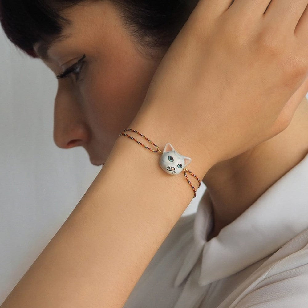 Nach Grey Cat Multicolor Charm Bracelet (1 pc) - product shown modeled on wrist. 