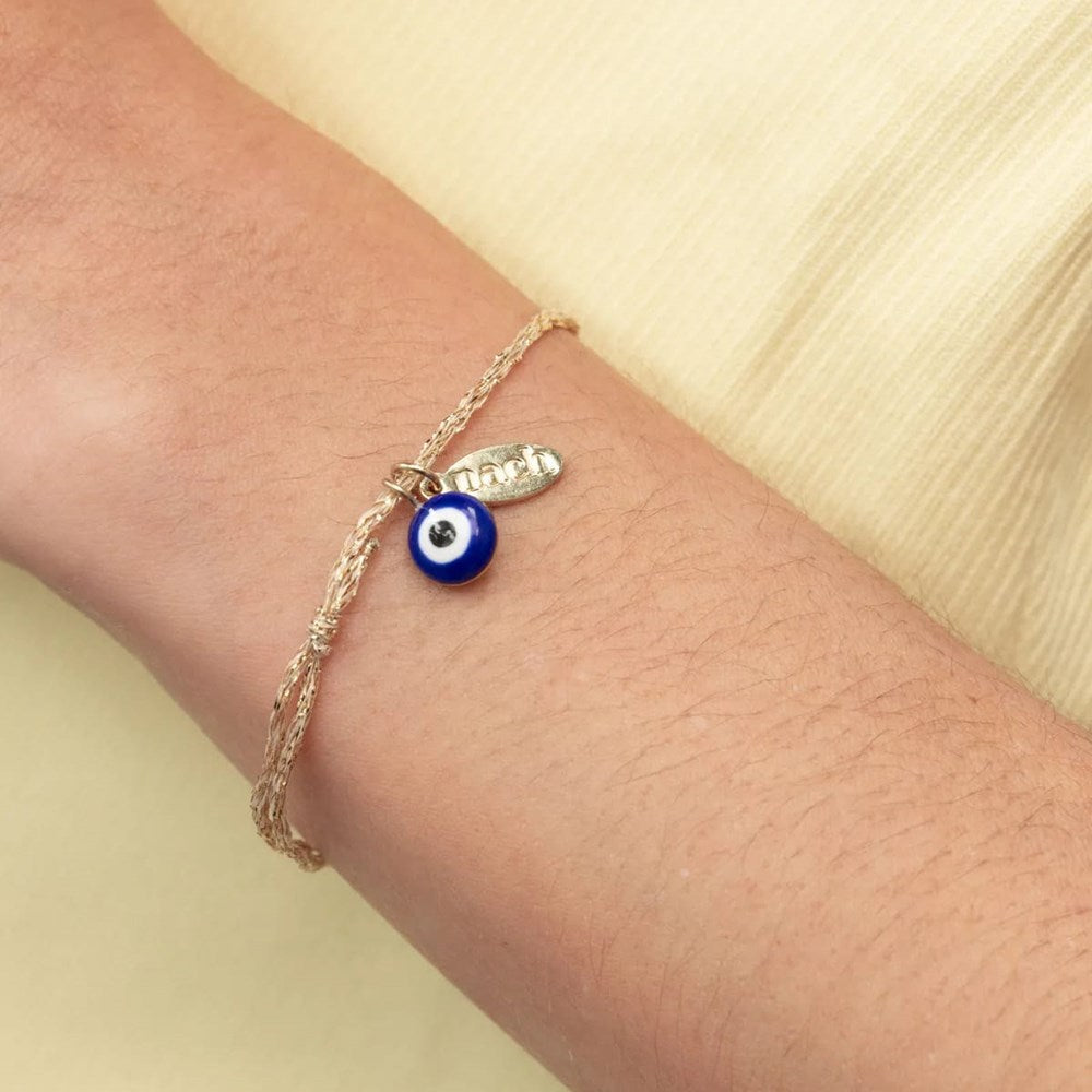 Nach Blue Eye Gold Rope Charm Bracelet (1 pc) - product shown modeled. 