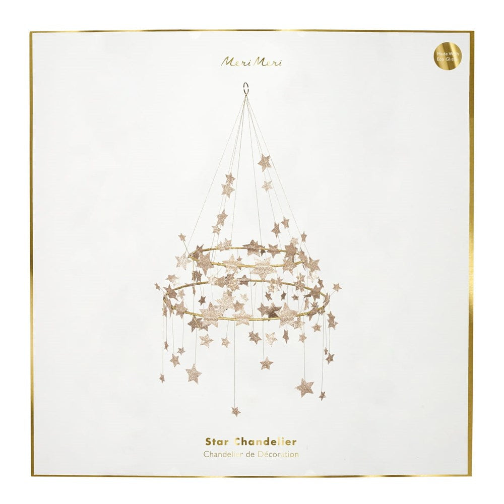 Meri Meri Gold Sparkle Star Chandelier (1 pc) - product packaging shown. 