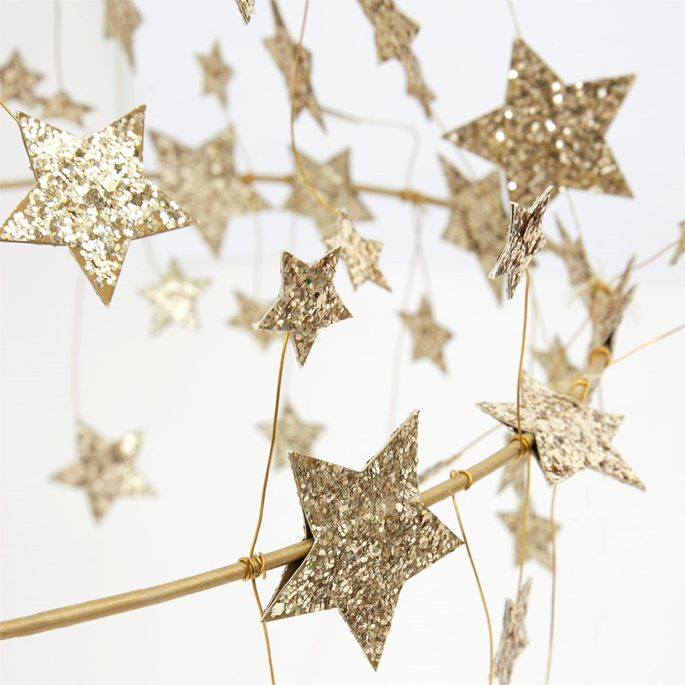 Meri Meri Gold Sparkle Star Chandelier (1 pc) - product shown up close. 
