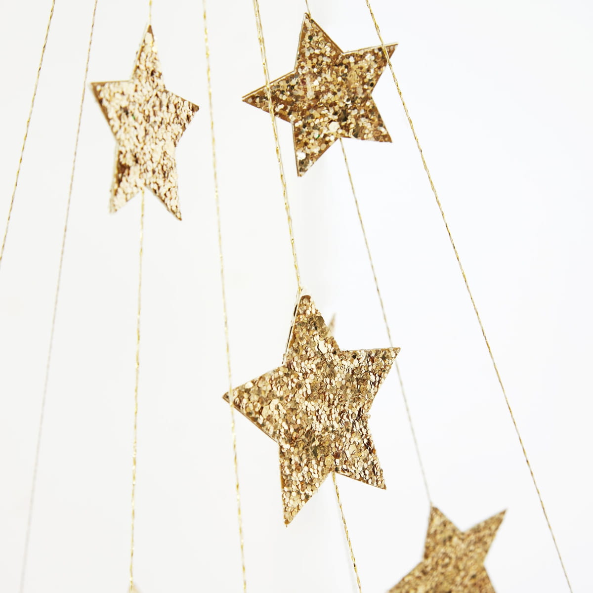 Meri Meri Gold Sparkle Star Chandelier (1 pc) - product shown up close. 