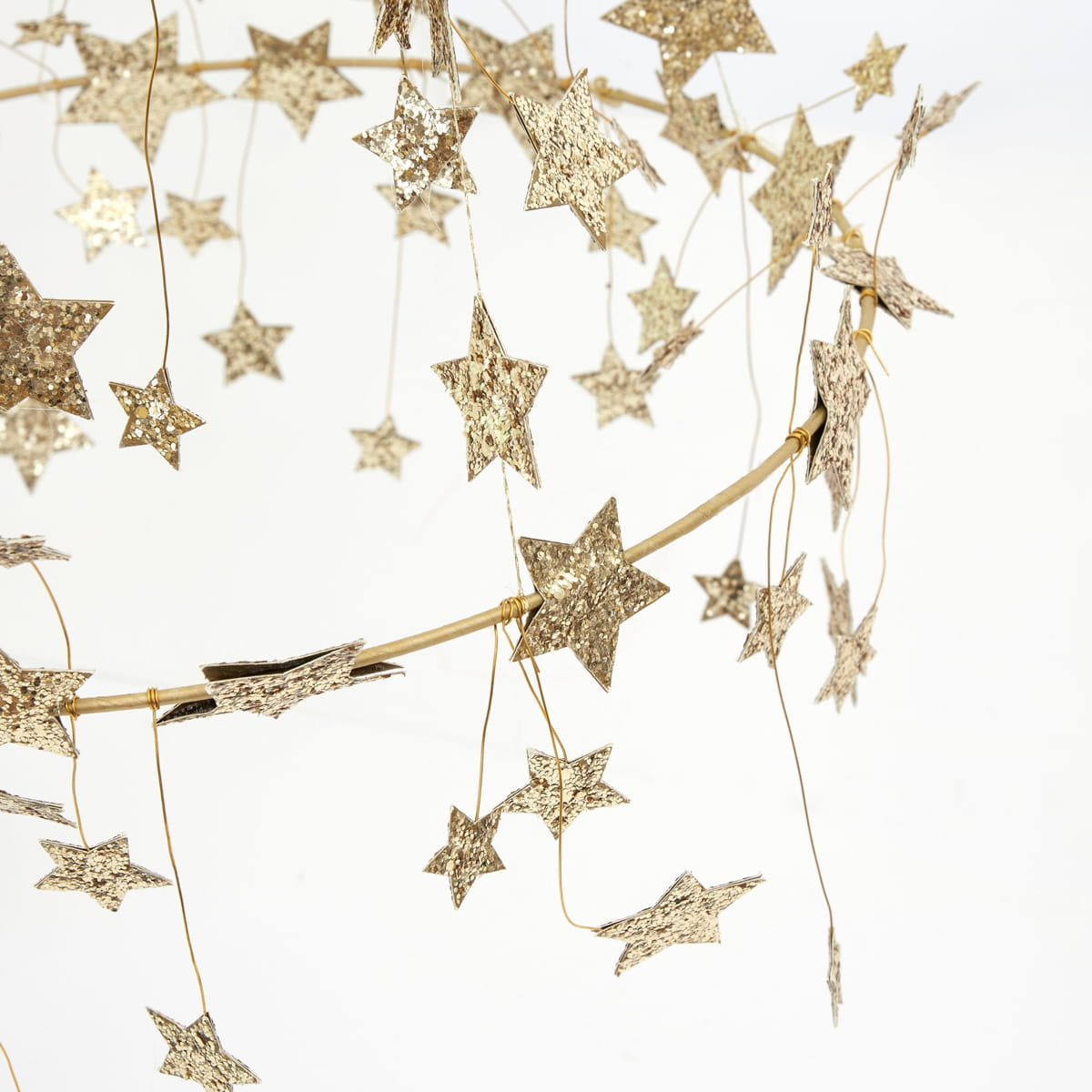 Meri Meri Gold Sparkle Star Chandelier (1 pc) - product shown up close. 