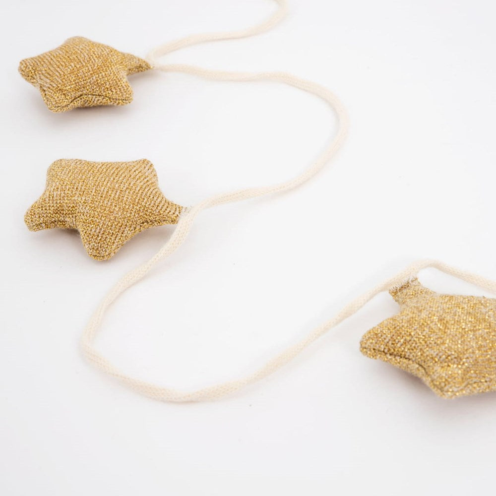 Meri Meri Gold Knitted Star Garland (1 pc) - product shown close up. 